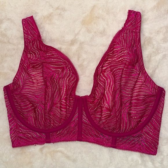 Victoria’s Secret Zebra Lace Unlined Plunge Bra Underwire Pink Women’s 32DDD 32F - Picture 3 of 12